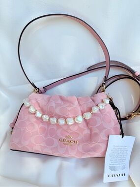 NWT！COACH FAYE SHOULDER BAG IN DENIM（CER68）light pink FAST SHIPPING